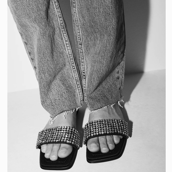 Zara BEADED JEWED FLAT SLIDES SANDALS SPARKLY NEW - Picture 2 of 5
